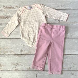 Baby Girl 6-9m Outfit Pink Jeggings Pants & Pink Cream Polka Dot Bodysuit 6m 9m